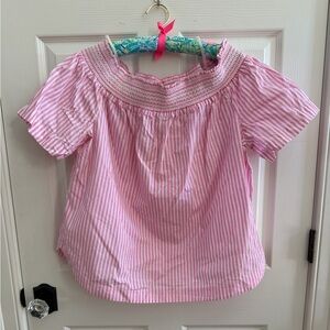 Vineyard Vines Pink and White Striped seersucker Boat neck/off-shoulder Blouse